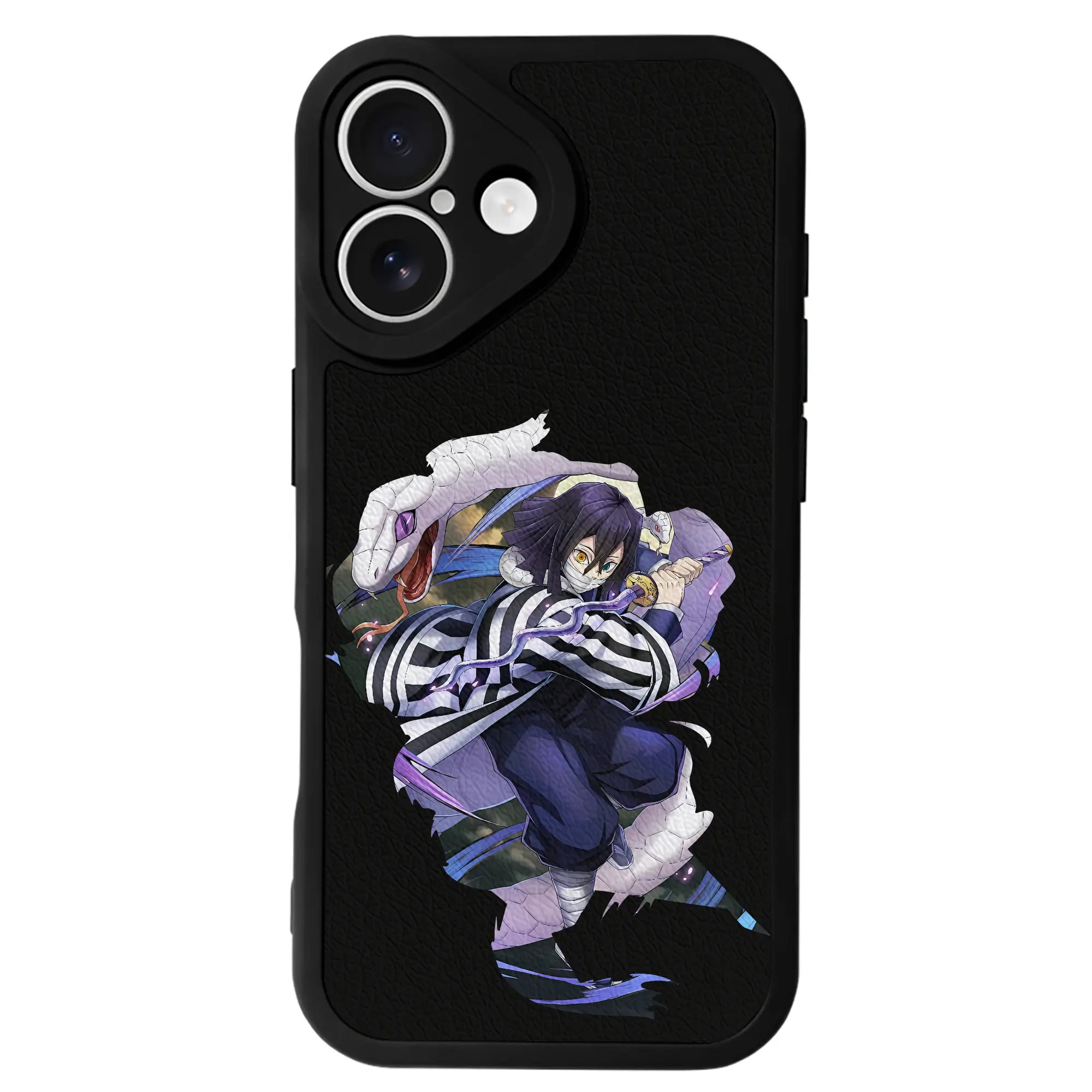 鬼滅の刃 グッズ,伊黒 小芭内 - IPhone 16シリーズ対応 ・ シリコンスマホケース ・ レザー調 ・ 高精度フィット ・ 耐衝撃 ・ ワイヤレス充電対応 ・ 精密カット